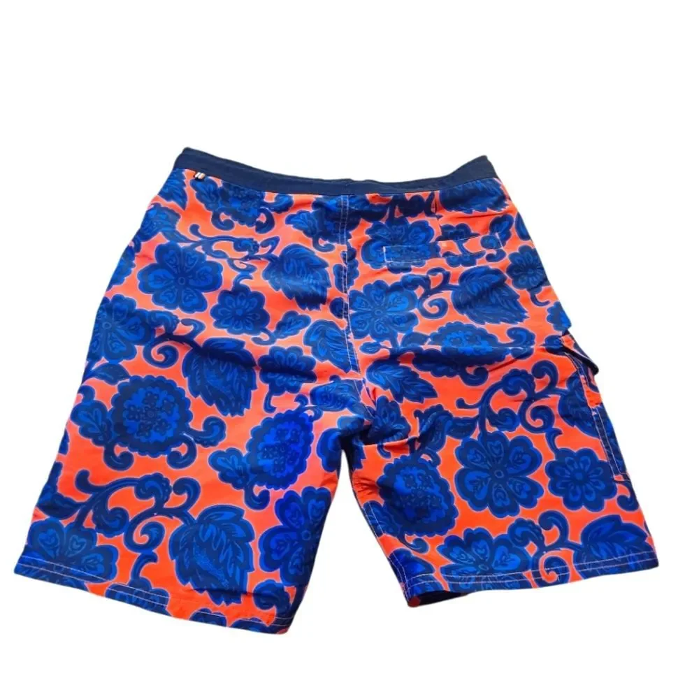 Boden Men's Size 32 Pink Blue Floral Swim Trunks Board Shorts Aloha Beach Pool